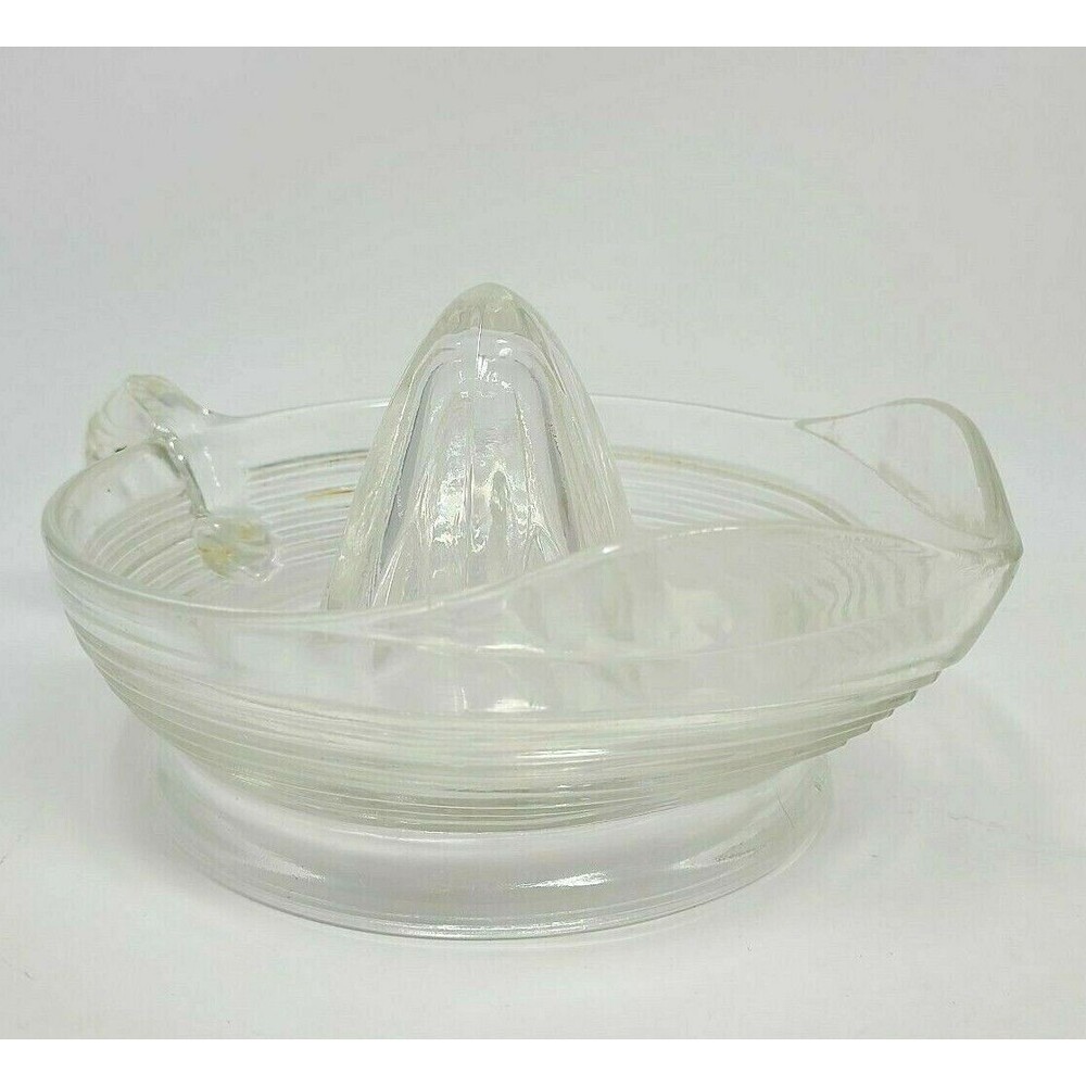 Clear Pressed Glass Manual Juicer Citrus Reamer - Ribbed Pattern Vintage MCM